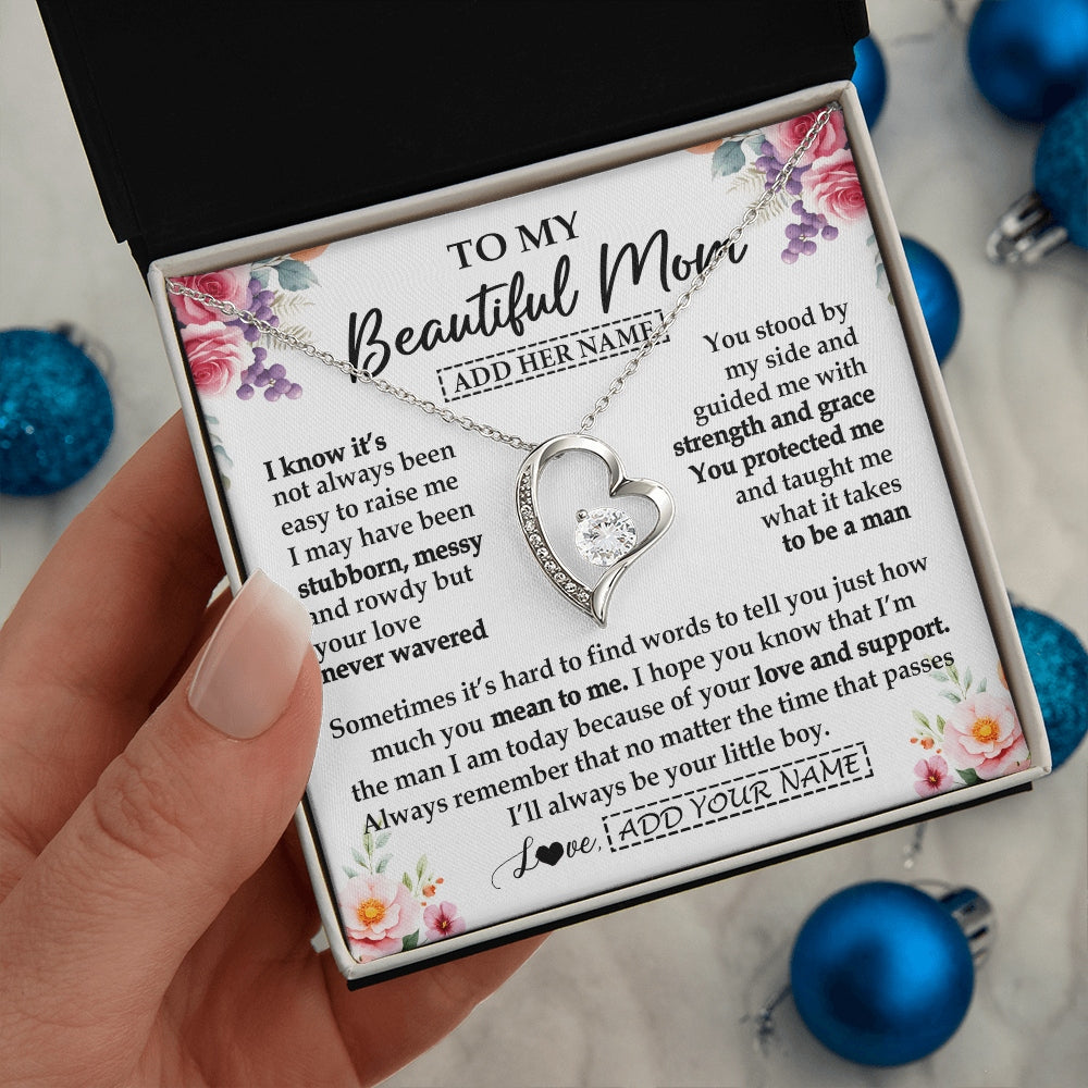 Forever Love Necklace 14K White Gold Finish | 2 | Personalized To My Beautiful Mom Gifts From Son Daughter Necklace Love You Jewelry Gifts For Loving Mothers Day Birthday Christmas Custom Gift Box Message Card | https://teecentury.
