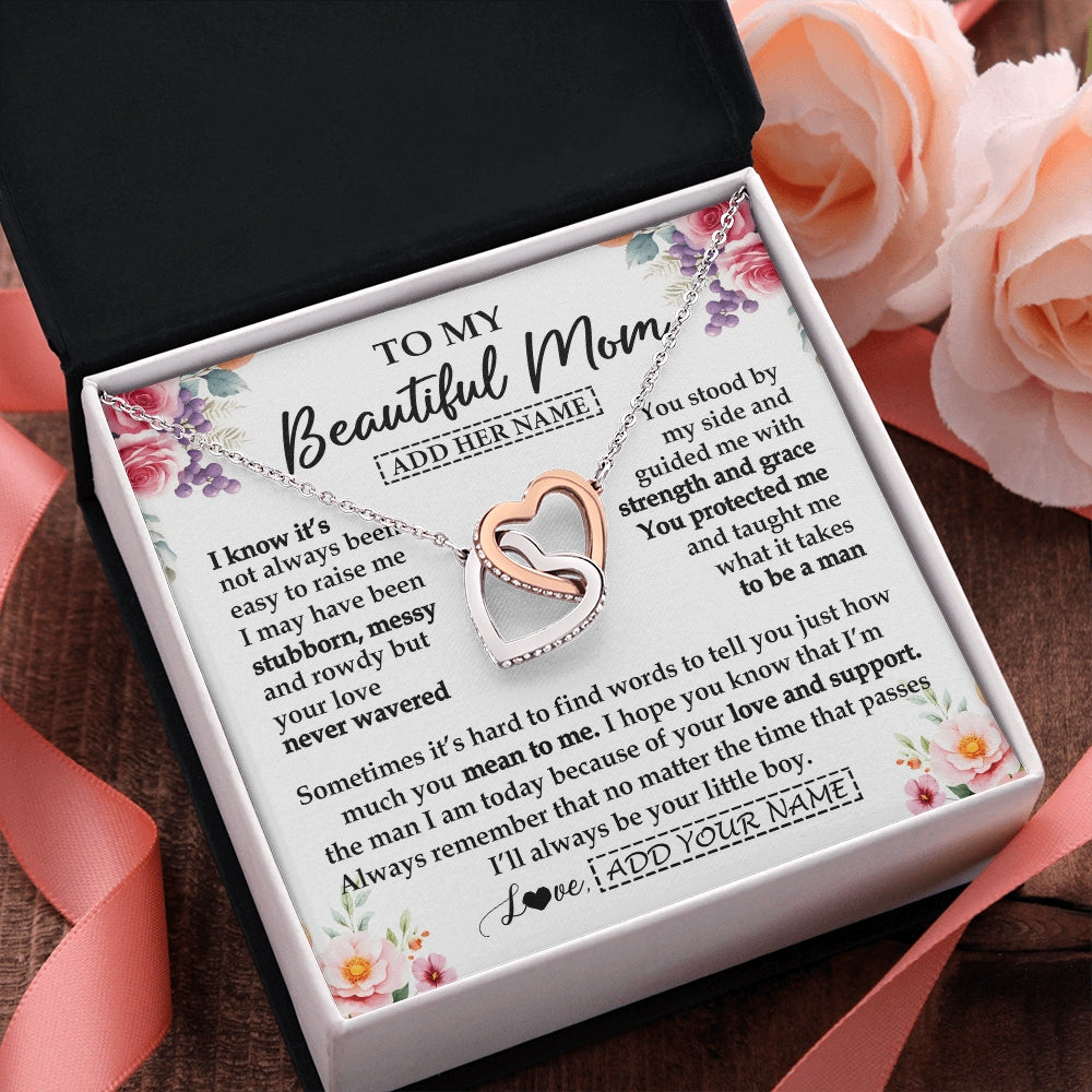 Interlocking Hearts Necklace Stainless Steel & Rose Gold Finish | 2 | Personalized To My Beautiful Mom Gifts From Son Daughter Necklace Love You Jewelry Gifts For Loving Mothers Day Birthday Christmas Custom Gift Box Message Card | https://teecentury.