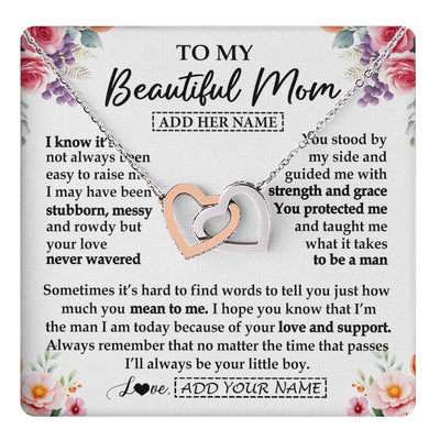 Interlocking Hearts Necklace Stainless Steel & Rose Gold Finish | 1 | Personalized To My Beautiful Mom Gifts From Son Daughter Necklace Love You Jewelry Gifts For Loving Mothers Day Birthday Christmas Custom Gift Box Message Card | https://teecentury.