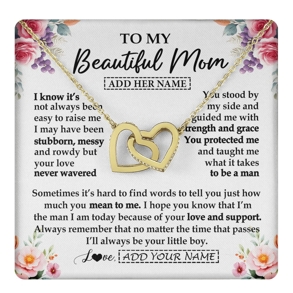 Interlocking Hearts Necklace 18K Yellow Gold Finish | 1 | Personalized To My Beautiful Mom Gifts From Son Daughter Necklace Love You Jewelry Gifts For Loving Mothers Day Birthday Christmas Custom Gift Box Message Card | https://teecentury.