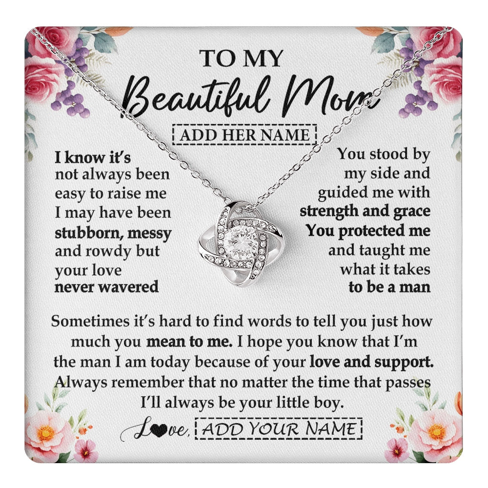 Love Knot Necklace 14K White Gold Finish | 1 | Personalized To My Beautiful Mom Gifts From Son Daughter Necklace Love You Jewelry Gifts For Loving Mothers Day Birthday Christmas Custom Gift Box Message Card | https://teecentury.