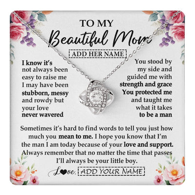 Love Knot Necklace 14K White Gold Finish | 1 | Personalized To My Beautiful Mom Gifts From Son Daughter Necklace Love You Jewelry Gifts For Loving Mothers Day Birthday Christmas Custom Gift Box Message Card | https://teecentury.