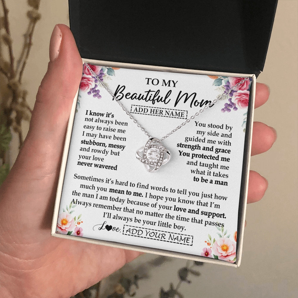 Love Knot Necklace 14K White Gold Finish | 2 | Personalized To My Beautiful Mom Gifts From Son Daughter Necklace Love You Jewelry Gifts For Loving Mothers Day Birthday Christmas Custom Gift Box Message Card | https://teecentury.