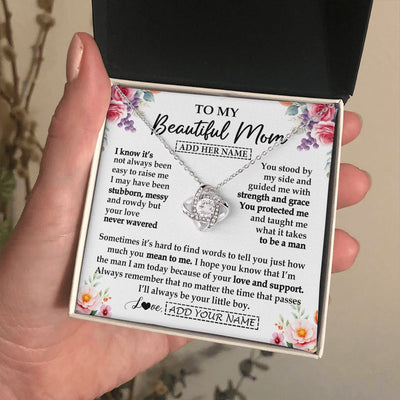 Love Knot Necklace 14K White Gold Finish | 2 | Personalized To My Beautiful Mom Gifts From Son Daughter Necklace Love You Jewelry Gifts For Loving Mothers Day Birthday Christmas Custom Gift Box Message Card | https://teecentury.