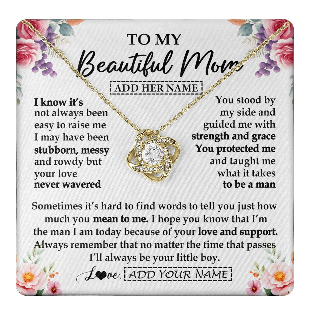 Love Knot Necklace 18K Yellow Gold Finish | 1 | Personalized To My Beautiful Mom Gifts From Son Daughter Necklace Love You Jewelry Gifts For Loving Mothers Day Birthday Christmas Custom Gift Box Message Card | https://teecentury.
