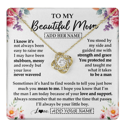 Love Knot Necklace 18K Yellow Gold Finish | 1 | Personalized To My Beautiful Mom Gifts From Son Daughter Necklace Love You Jewelry Gifts For Loving Mothers Day Birthday Christmas Custom Gift Box Message Card | https://teecentury.