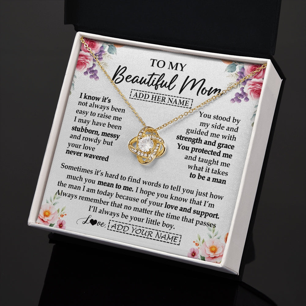 Love Knot Necklace 18K Yellow Gold Finish | 2 | Personalized To My Beautiful Mom Gifts From Son Daughter Necklace Love You Jewelry Gifts For Loving Mothers Day Birthday Christmas Custom Gift Box Message Card | https://teecentury.