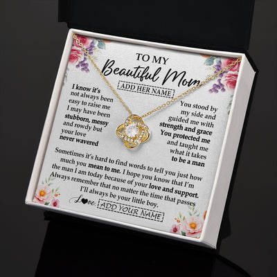 Love Knot Necklace 18K Yellow Gold Finish | 2 | Personalized To My Beautiful Mom Gifts From Son Daughter Necklace Love You Jewelry Gifts For Loving Mothers Day Birthday Christmas Custom Gift Box Message Card | https://teecentury.
