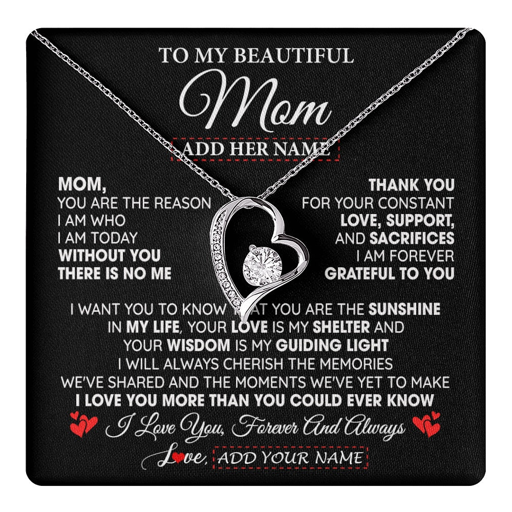 Forever Love Necklace 14K White Gold Finish | 1 | Personalized To My Beautiful Mom Gifts Necklace From Son Daughter Without You There Is No Me Mom Birthday Gift Mothers Day Christmas Gift Box Message Card | teecentury.myshopify