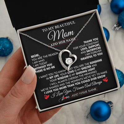 Forever Love Necklace 14K White Gold Finish | 2 | Personalized To My Beautiful Mom Gifts Necklace From Son Daughter Without You There Is No Me Mom Birthday Gift Mothers Day Christmas Gift Box Message Card | teecentury.myshopify