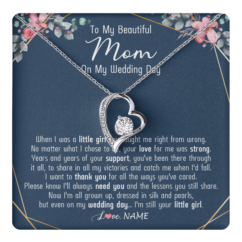 Forever Love Necklace 14K White Gold Finish | 1 | Personalized To My Beautiful Mom Necklace From Daughter On My  Wedding Day Mother Of The Bride From Daughter Mom Jewelry Customized Gift Box Message Card | teecentury