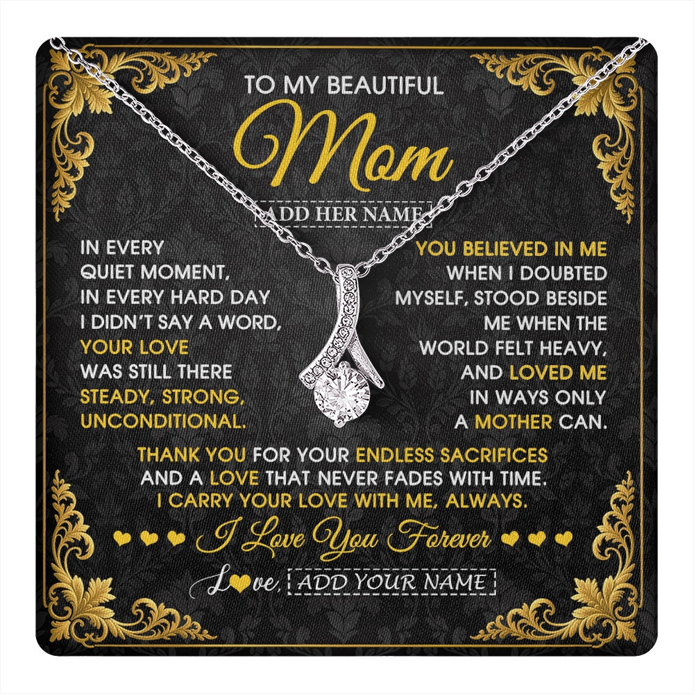 Alluring Beauty Necklace 14K White Gold Finish | 1 | Personalized To My Beautiful Mom Necklace Sentimental Jewelry Gift From Daughter Son Mother's Day Birthday Anniversary Christmas Custom Gift Box Message Card | https://teecentury.