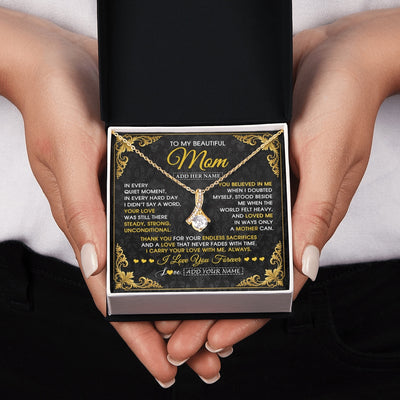 Alluring Beauty Necklace 18K Yellow Gold Finish | 2 | Personalized To My Beautiful Mom Necklace Sentimental Jewelry Gift From Daughter Son Mother's Day Birthday Anniversary Christmas Custom Gift Box Message Card | https://teecentury.