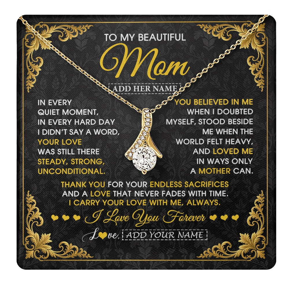 Alluring Beauty Necklace 18K Yellow Gold Finish | 1 | Personalized To My Beautiful Mom Necklace Sentimental Jewelry Gift From Daughter Son Mother's Day Birthday Anniversary Christmas Custom Gift Box Message Card | https://teecentury.