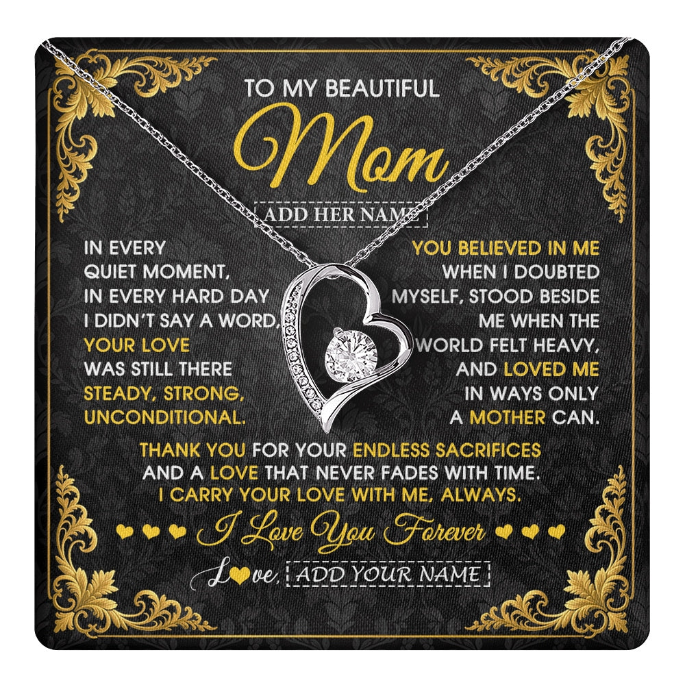 Forever Love Necklace 14K White Gold Finish | 1 | Personalized To My Beautiful Mom Necklace Sentimental Jewelry Gift From Daughter Son Mother's Day Birthday Anniversary Christmas Custom Gift Box Message Card | https://teecentury.