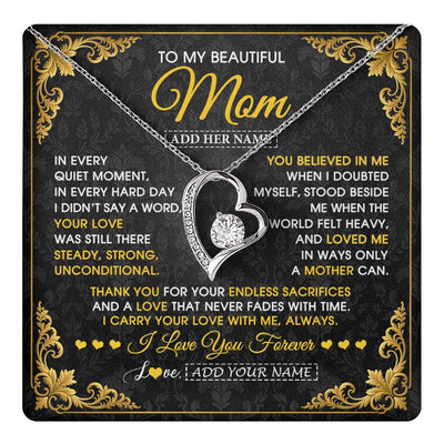 Forever Love Necklace 14K White Gold Finish | 1 | Personalized To My Beautiful Mom Necklace Sentimental Jewelry Gift From Daughter Son Mother's Day Birthday Anniversary Christmas Custom Gift Box Message Card | https://teecentury.