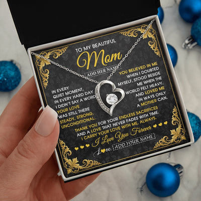 Forever Love Necklace 14K White Gold Finish | 2 | Personalized To My Beautiful Mom Necklace Sentimental Jewelry Gift From Daughter Son Mother's Day Birthday Anniversary Christmas Custom Gift Box Message Card | https://teecentury.