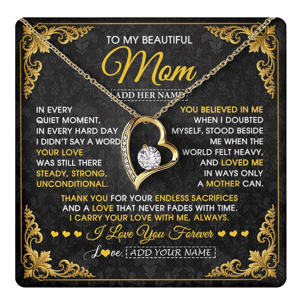 Forever Love Necklace 18K Yellow Gold Finish | 1 | Personalized To My Beautiful Mom Necklace Sentimental Jewelry Gift From Daughter Son Mother's Day Birthday Anniversary Christmas Custom Gift Box Message Card | https://teecentury.