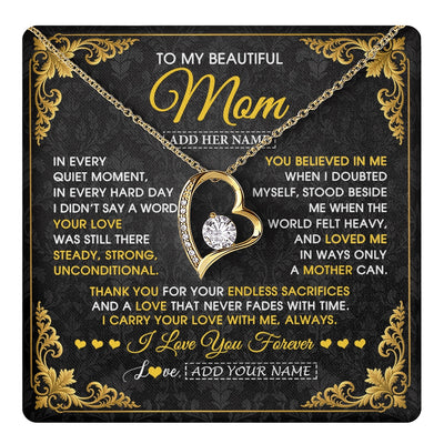 Forever Love Necklace 18K Yellow Gold Finish | 1 | Personalized To My Beautiful Mom Necklace Sentimental Jewelry Gift From Daughter Son Mother's Day Birthday Anniversary Christmas Custom Gift Box Message Card | https://teecentury.