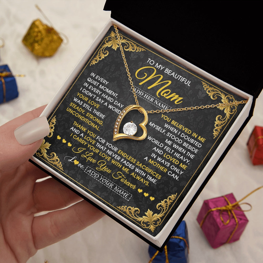 Forever Love Necklace 18K Yellow Gold Finish | 2 | Personalized To My Beautiful Mom Necklace Sentimental Jewelry Gift From Daughter Son Mother's Day Birthday Anniversary Christmas Custom Gift Box Message Card | https://teecentury.