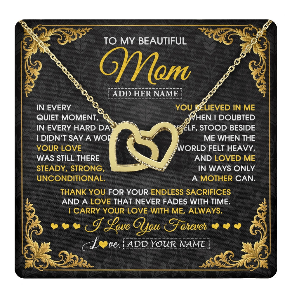 Interlocking Hearts Necklace 18K Yellow Gold Finish | 1 | Personalized To My Beautiful Mom Necklace Sentimental Jewelry Gift From Daughter Son Mother's Day Birthday Anniversary Christmas Custom Gift Box Message Card | https://teecentury.