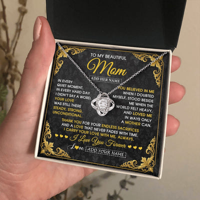 Love Knot Necklace 14K White Gold Finish | 2 | Personalized To My Beautiful Mom Necklace Sentimental Jewelry Gift From Daughter Son Mother's Day Birthday Anniversary Christmas Custom Gift Box Message Card | https://teecentury.