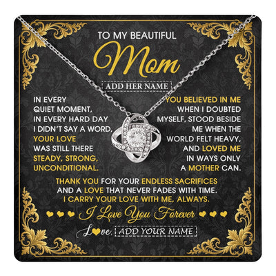 Love Knot Necklace 14K White Gold Finish | 1 | Personalized To My Beautiful Mom Necklace Sentimental Jewelry Gift From Daughter Son Mother's Day Birthday Anniversary Christmas Custom Gift Box Message Card | https://teecentury.