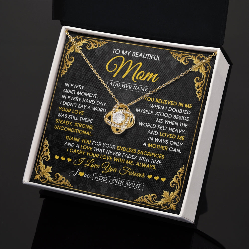 Love Knot Necklace 18K Yellow Gold Finish | 2 | Personalized To My Beautiful Mom Necklace Sentimental Jewelry Gift From Daughter Son Mother's Day Birthday Anniversary Christmas Custom Gift Box Message Card | https://teecentury.