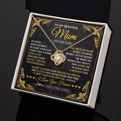 Love Knot Necklace 18K Yellow Gold Finish | 2 | Personalized To My Beautiful Mom Necklace Sentimental Jewelry Gift From Daughter Son Mother's Day Birthday Anniversary Christmas Custom Gift Box Message Card | https://teecentury.