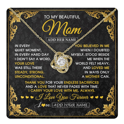 Love Knot Necklace 18K Yellow Gold Finish | 1 | Personalized To My Beautiful Mom Necklace Sentimental Jewelry Gift From Daughter Son Mother's Day Birthday Anniversary Christmas Custom Gift Box Message Card | https://teecentury.