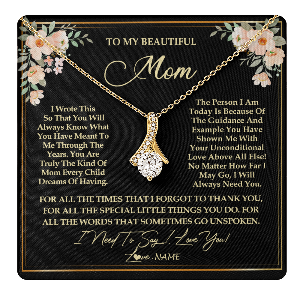 Alluring Beauty Necklace 18K Yellow Gold Finish | 1 | Personalized To My Beautiful Mom Necklace from Daughter Son I Need to Say I Love You Mom Birthday Mother's Day Pendant Jewelry Customized Gift Box Message Card | teecentury