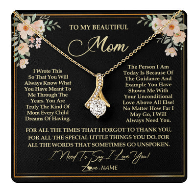Alluring Beauty Necklace 18K Yellow Gold Finish | 1 | Personalized To My Beautiful Mom Necklace from Daughter Son I Need to Say I Love You Mom Birthday Mother's Day Pendant Jewelry Customized Gift Box Message Card | teecentury