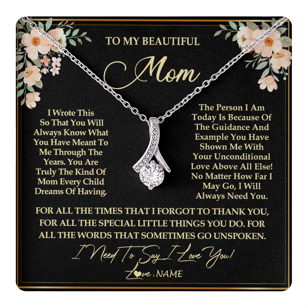 Alluring Beauty Necklace 14K White Gold Finish | 1 | Personalized To My Beautiful Mom Necklace from Daughter Son I Need to Say I Love You Mom Birthday Mother's Day Pendant Jewelry Customized Gift Box Message Card | teecentury