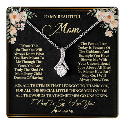 Alluring Beauty Necklace 14K White Gold Finish | 1 | Personalized To My Beautiful Mom Necklace from Daughter Son I Need to Say I Love You Mom Birthday Mother's Day Pendant Jewelry Customized Gift Box Message Card | teecentury