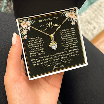 Alluring Beauty Necklace 18K Yellow Gold Finish | Personalized To My Beautiful Mom Necklace from Daughter Son I Need to Say I Love You Mom Birthday Mother's Day Pendant Jewelry Customized Gift Box Message Card | teecentury