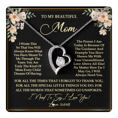 Forever Love Necklace 14K White Gold Finish | 1 | Personalized To My Beautiful Mom Necklace from Daughter Son I Need to Say I Love You Mom Birthday Mother's Day Pendant Jewelry Customized Gift Box Message Card | teecentury
