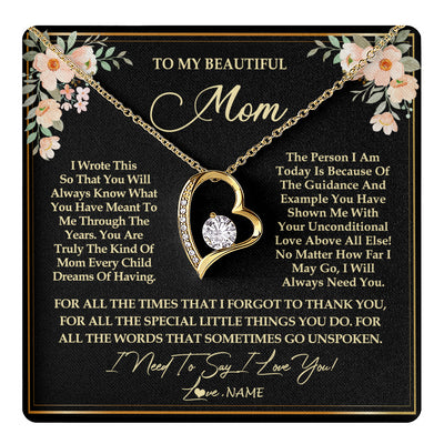 Forever Love Necklace 18K Yellow Gold Finish | 1 | Personalized To My Beautiful Mom Necklace from Daughter Son I Need to Say I Love You Mom Birthday Mother's Day Pendant Jewelry Customized Gift Box Message Card | teecentury