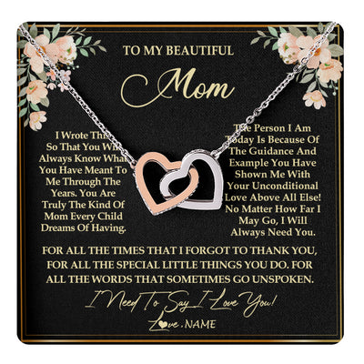 Interlocking Hearts Necklace Stainless Steel & Rose Gold Finish | 1 | Personalized To My Beautiful Mom Necklace from Daughter Son I Need to Say I Love You Mom Birthday Mother's Day Pendant Jewelry Customized Gift Box Message Card | teecentury