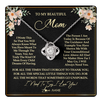 Love Knot Necklace 14K White Gold Finish | 1 | Personalized To My Beautiful Mom Necklace from Daughter Son I Need to Say I Love You Mom Birthday Mother's Day Pendant Jewelry Customized Gift Box Message Card | teecentury