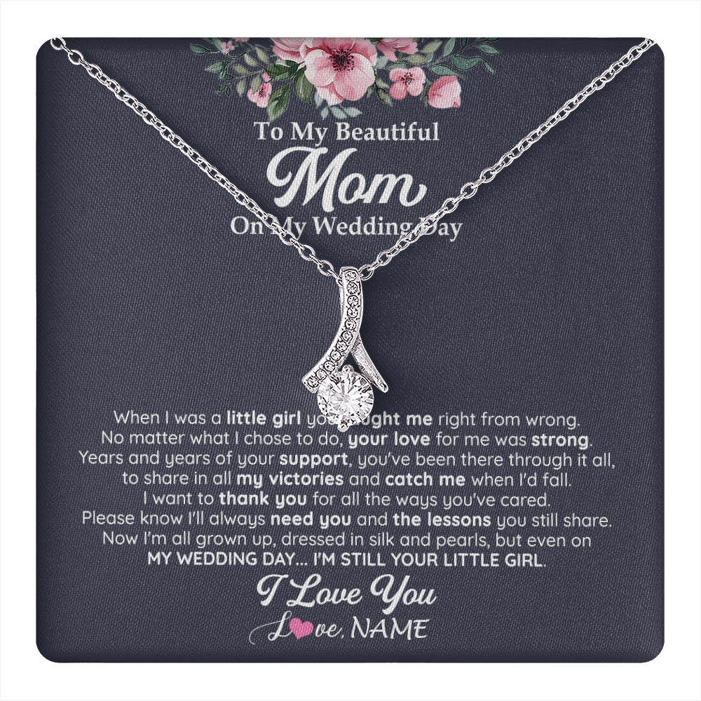 Alluring Beauty Necklace 14K White Gold Finish | 1 | Personalized To My Beautiful Mom On My Wedding Day Necklace From Daughter Little Girl Mother Of Bride Wedding Day Jewelry Customized Gift Box Message Card | teecentury