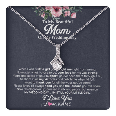 Alluring Beauty Necklace 14K White Gold Finish | 1 | Personalized To My Beautiful Mom On My Wedding Day Necklace From Daughter Little Girl Mother Of Bride Wedding Day Jewelry Customized Gift Box Message Card | teecentury