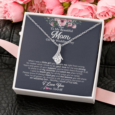 Alluring Beauty Necklace 14K White Gold Finish | 2 | Personalized To My Beautiful Mom On My Wedding Day Necklace From Daughter Little Girl Mother Of Bride Wedding Day Jewelry Customized Gift Box Message Card | teecentury