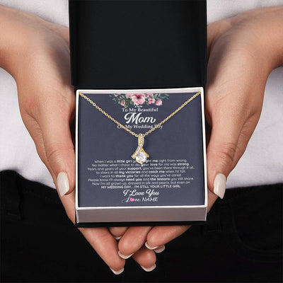 Alluring Beauty Necklace 18K Yellow Gold Finish | 2 | Personalized To My Beautiful Mom On My Wedding Day Necklace From Daughter Little Girl Mother Of Bride Wedding Day Jewelry Customized Gift Box Message Card | teecentury