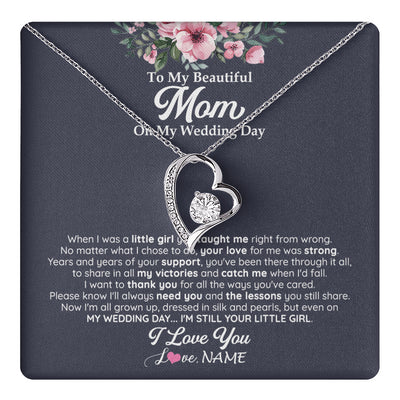 Forever Love Necklace 14K White Gold Finish | 1 | Personalized To My Beautiful Mom On My Wedding Day Necklace From Daughter Little Girl Mother Of Bride Wedding Day Jewelry Customized Gift Box Message Card | teecentury