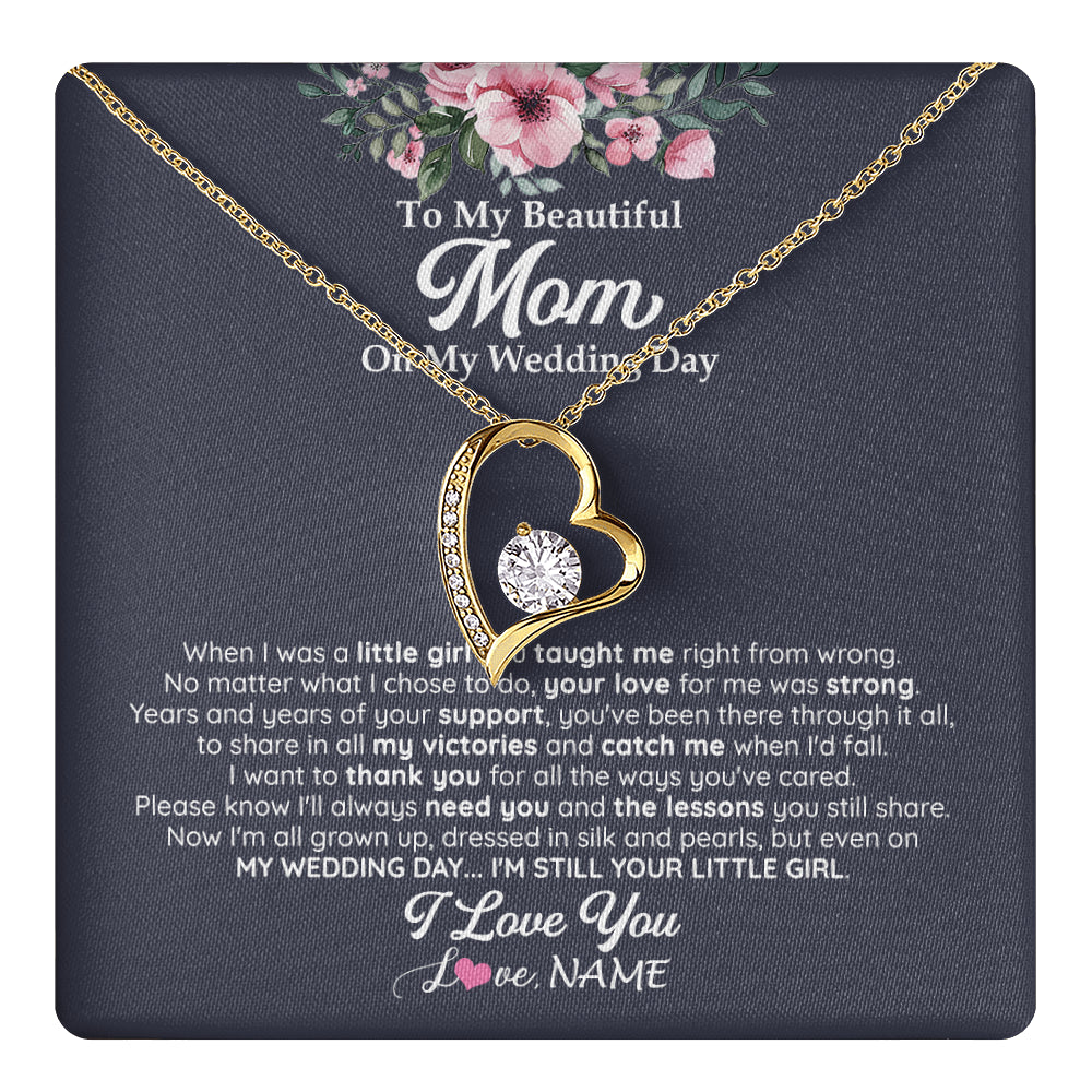 Forever Love Necklace 18K Yellow Gold Finish | 1 | Personalized To My Beautiful Mom On My Wedding Day Necklace From Daughter Little Girl Mother Of Bride Wedding Day Jewelry Customized Gift Box Message Card | teecentury