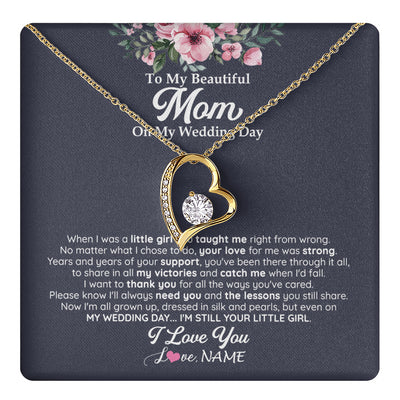 Forever Love Necklace 18K Yellow Gold Finish | 1 | Personalized To My Beautiful Mom On My Wedding Day Necklace From Daughter Little Girl Mother Of Bride Wedding Day Jewelry Customized Gift Box Message Card | teecentury