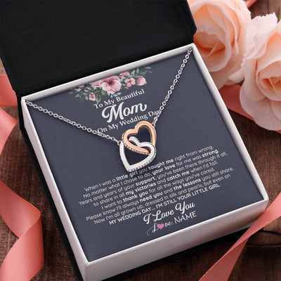 Interlocking Hearts Necklace Stainless Steel & Rose Gold Finish | 2 | Personalized To My Beautiful Mom On My Wedding Day Necklace From Daughter Little Girl Mother Of Bride Wedding Day Jewelry Customized Gift Box Message Card | teecentury