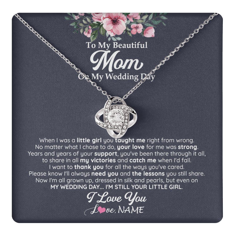 Love Knot Necklace 14K White Gold Finish | 1 | Personalized To My Beautiful Mom On My Wedding Day Necklace From Daughter Little Girl Mother Of Bride Wedding Day Jewelry Customized Gift Box Message Card | teecentury