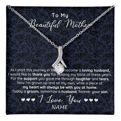 Alluring Beauty Necklace 14K White Gold Finish | 1 | Personalized To My Beautiful Mother Necklace From Son On My Wedding Day Mother Of The Groom For Mom Wedding Day Jewelry Customized Gift Box Message Card | teecentury
