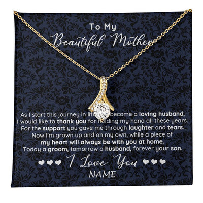 Alluring Beauty Necklace 18K Yellow Gold Finish | 1 | Personalized To My Beautiful Mother Necklace From Son On My Wedding Day Mother Of The Groom For Mom Wedding Day Jewelry Customized Gift Box Message Card | teecentury